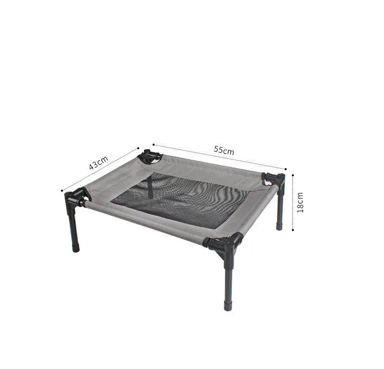 Black outdoor dog bed with steel frame and Oxford cloth cover measuring 55cm by 43cm