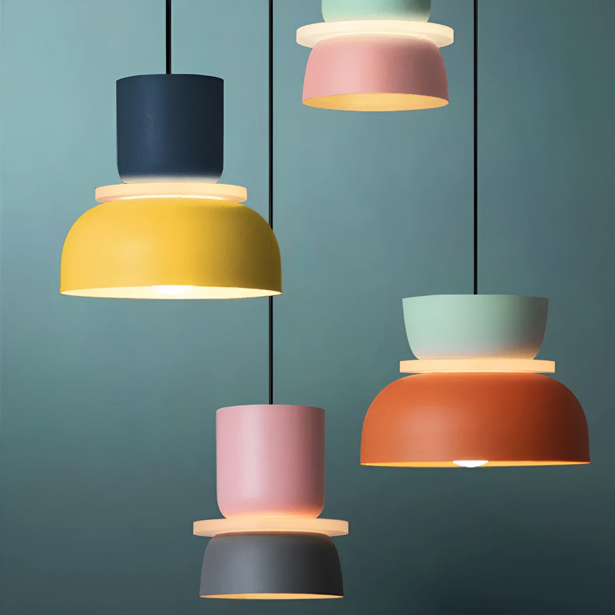 Nordic minimalist iron pendant light with colour matching, 7W warm light bulb included, for bedside or dining room