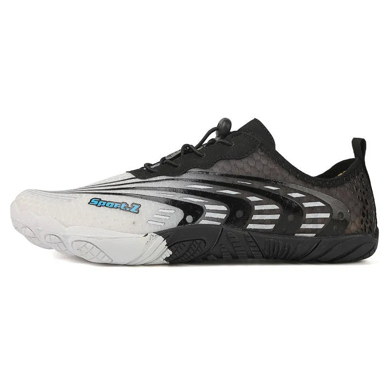 Men's and women's non-slip fitness sneakers with Lycra upper, rubber sole, low heel, available in 2026 White Blue colour