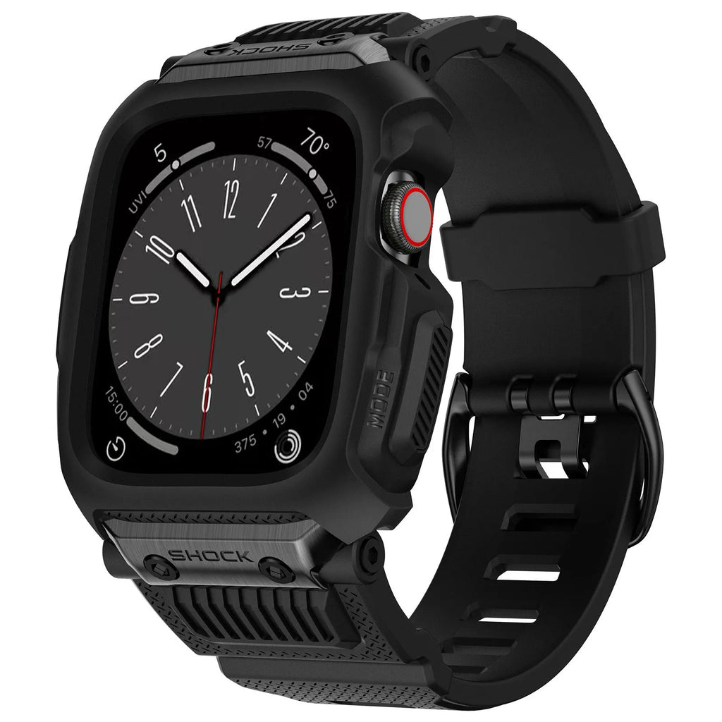 Camouflage TPU protective watch case with integrated strap for Apple Watch 42mm 44mm 45mm in black gray and green