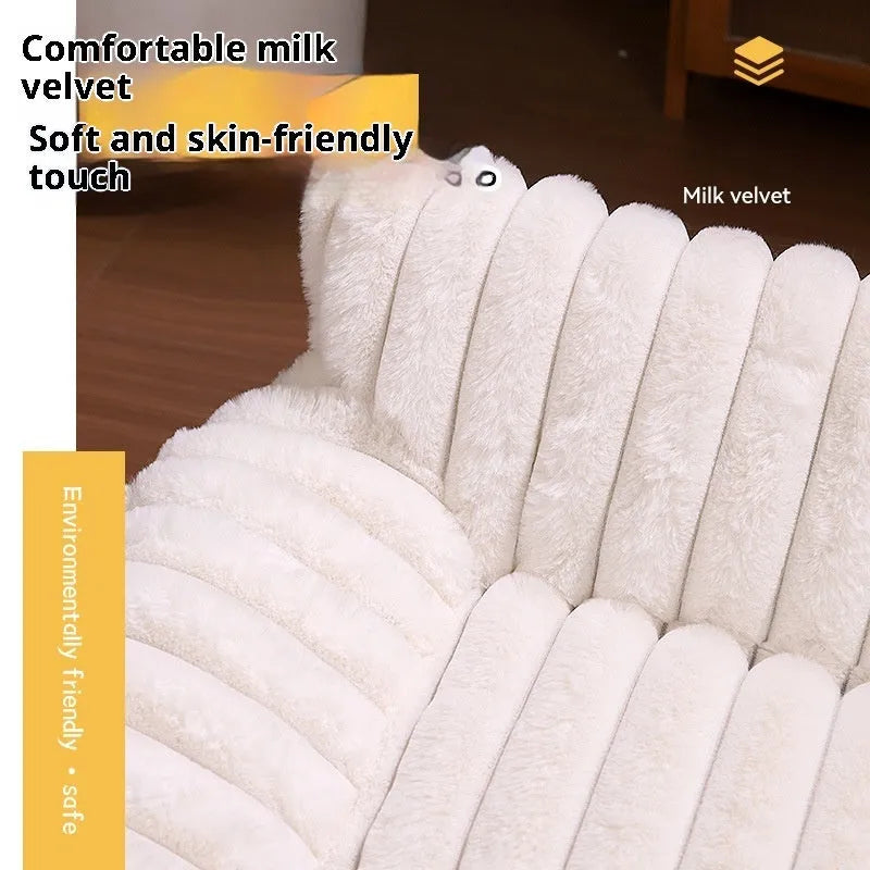Rabbit plush cat sofa bed in khaki colour with thickened padding and enclosed sides for small to large cats