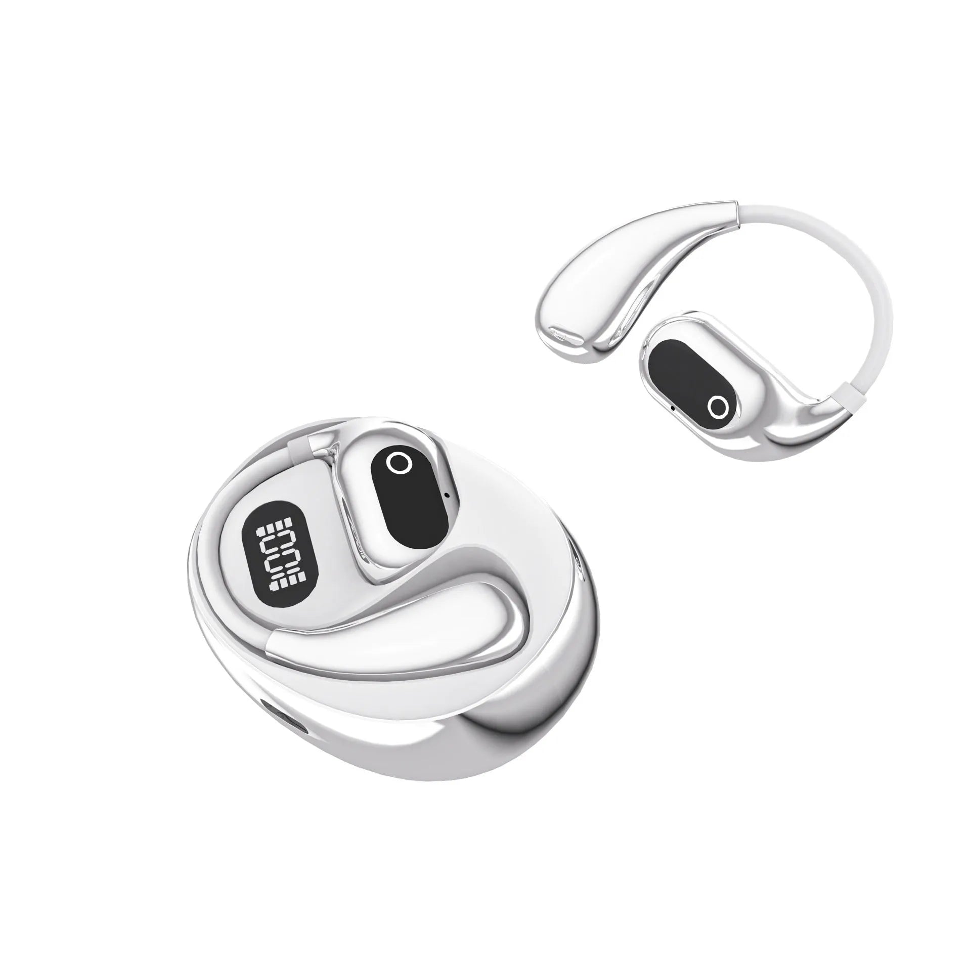 AI smart translation wireless Bluetooth ear-mounted headset XG99 White with digital display and voice control