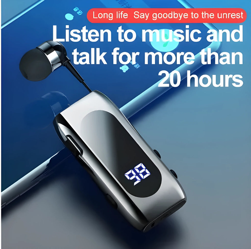 K55 Bluetooth headset in black with collar clip and in-ear design