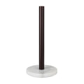 Marble kitchen towel holder with stainless steel gilded pole and circular base on countertop