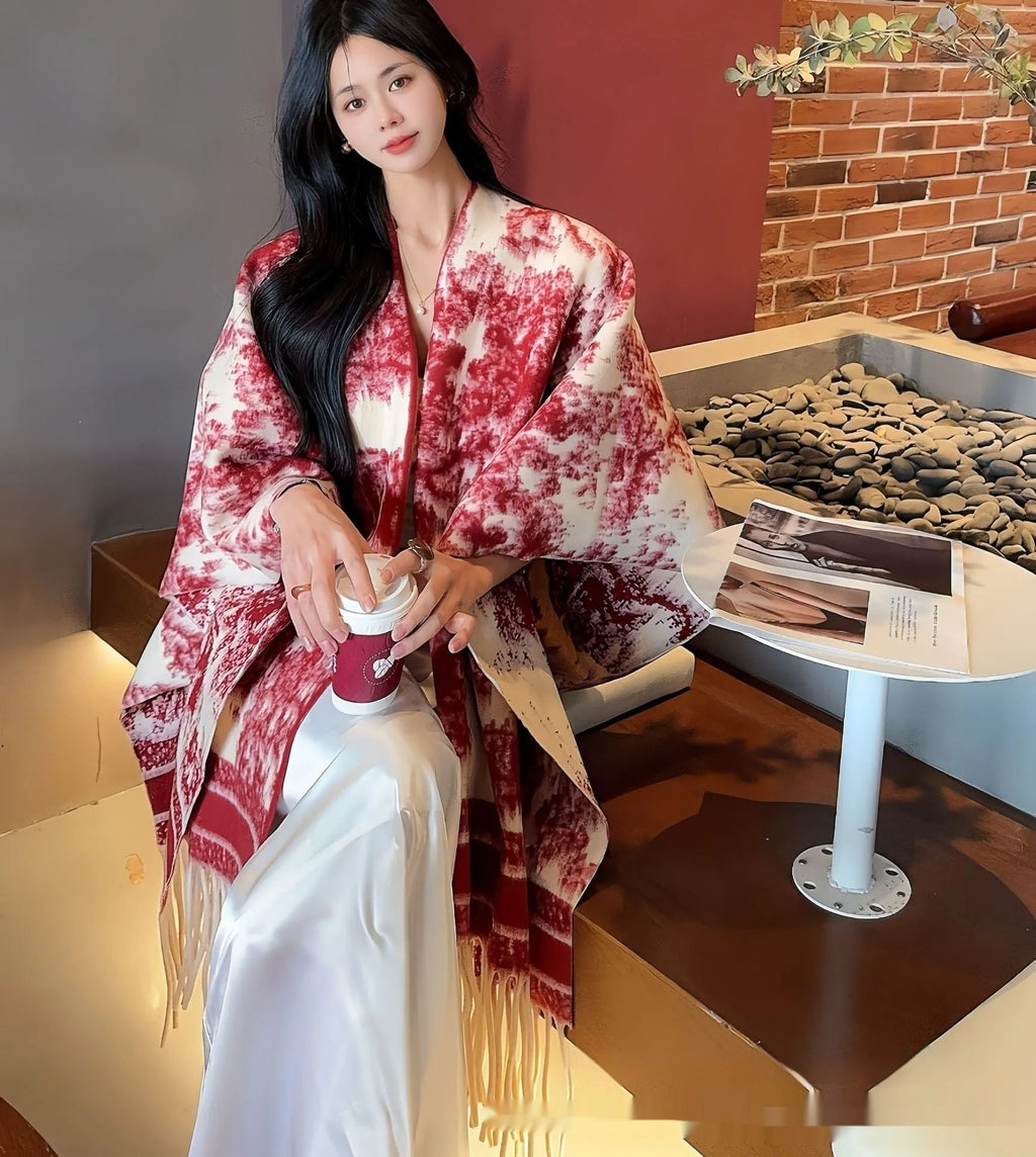 Women's personalised tassel scarf cape in polyester fabric with free size shawl design