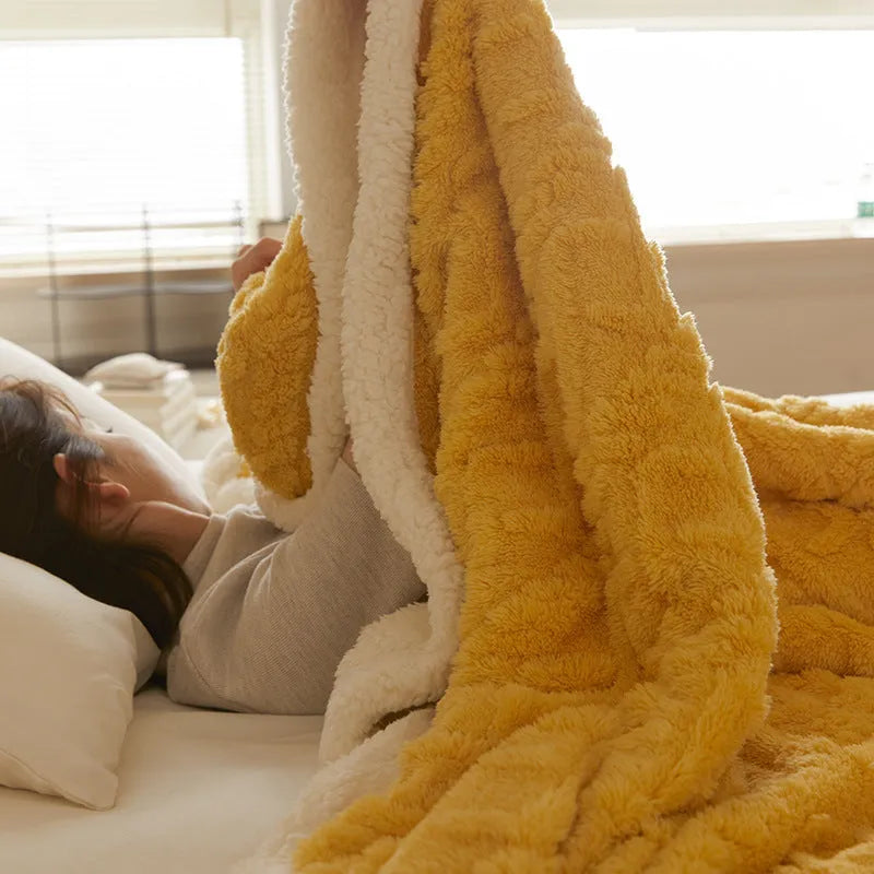 Taffeta thermal flannel casual blanket in tea green colour showing thickened texture for autumn and winter use