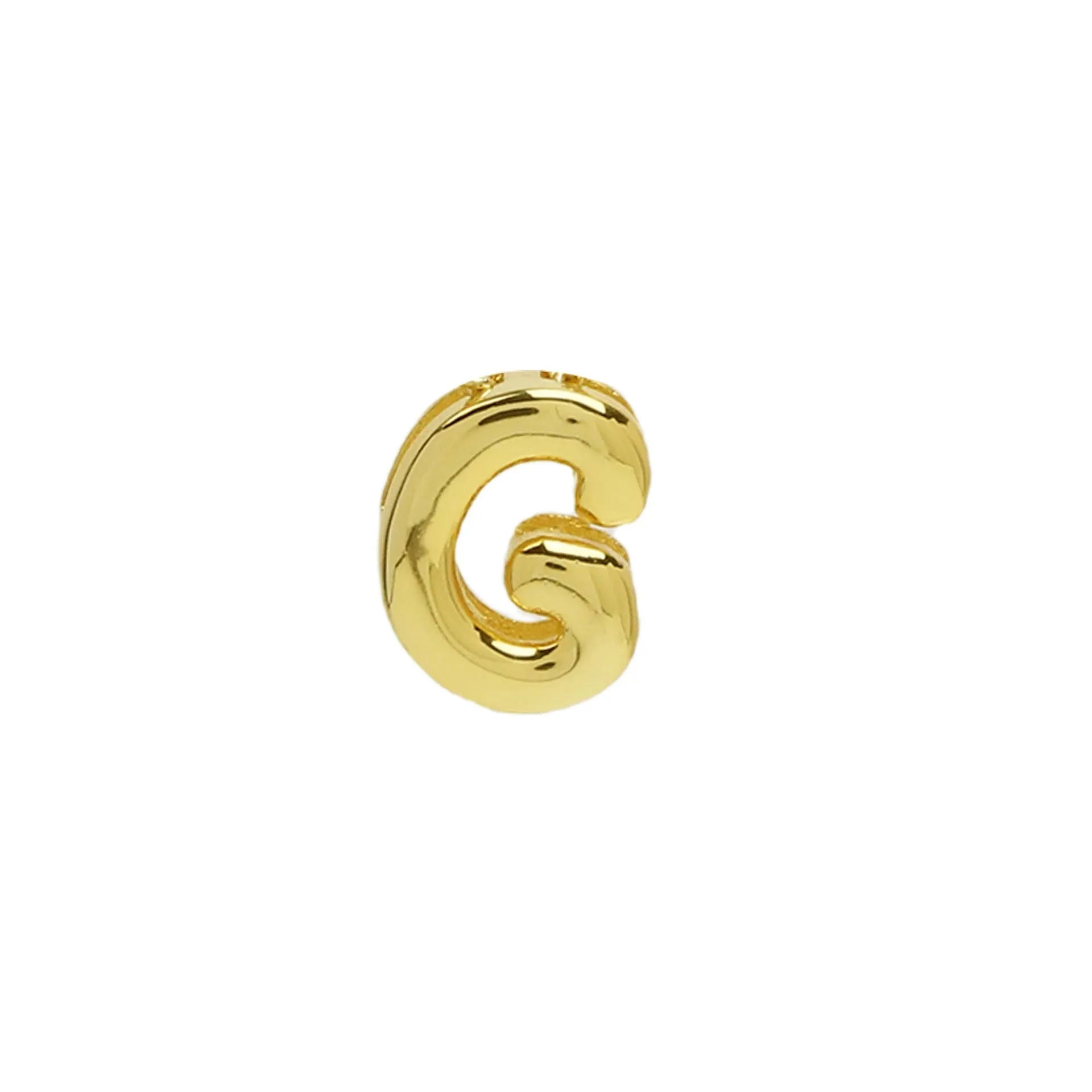 18k brass smooth surface bubble DIY letter bracelet with gold electroplated finish and letter pendant on white background