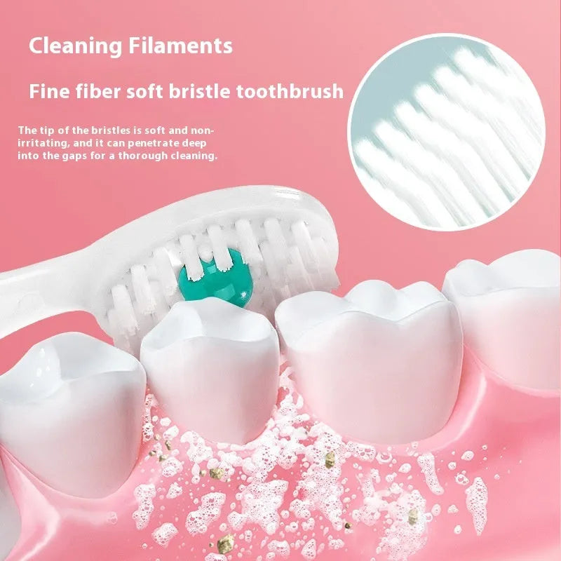 Box of disposable bead toothbrushes showing mint, peach, plum green tea and mixed flavour options