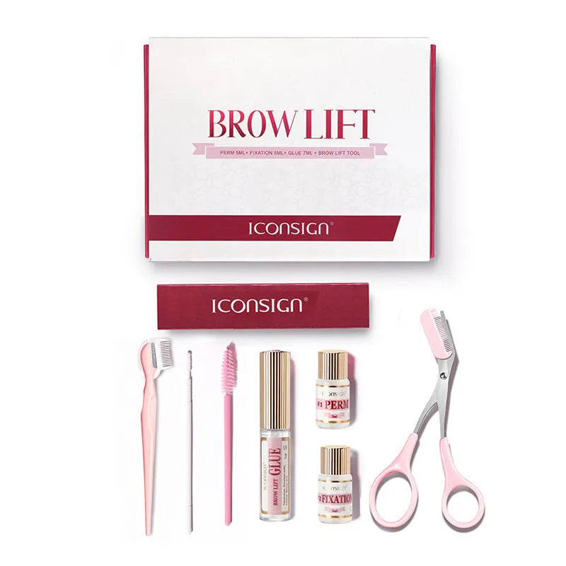 Pink eyebrow perm kit with scalding suit and quick ironing tools for home eyebrow styling
