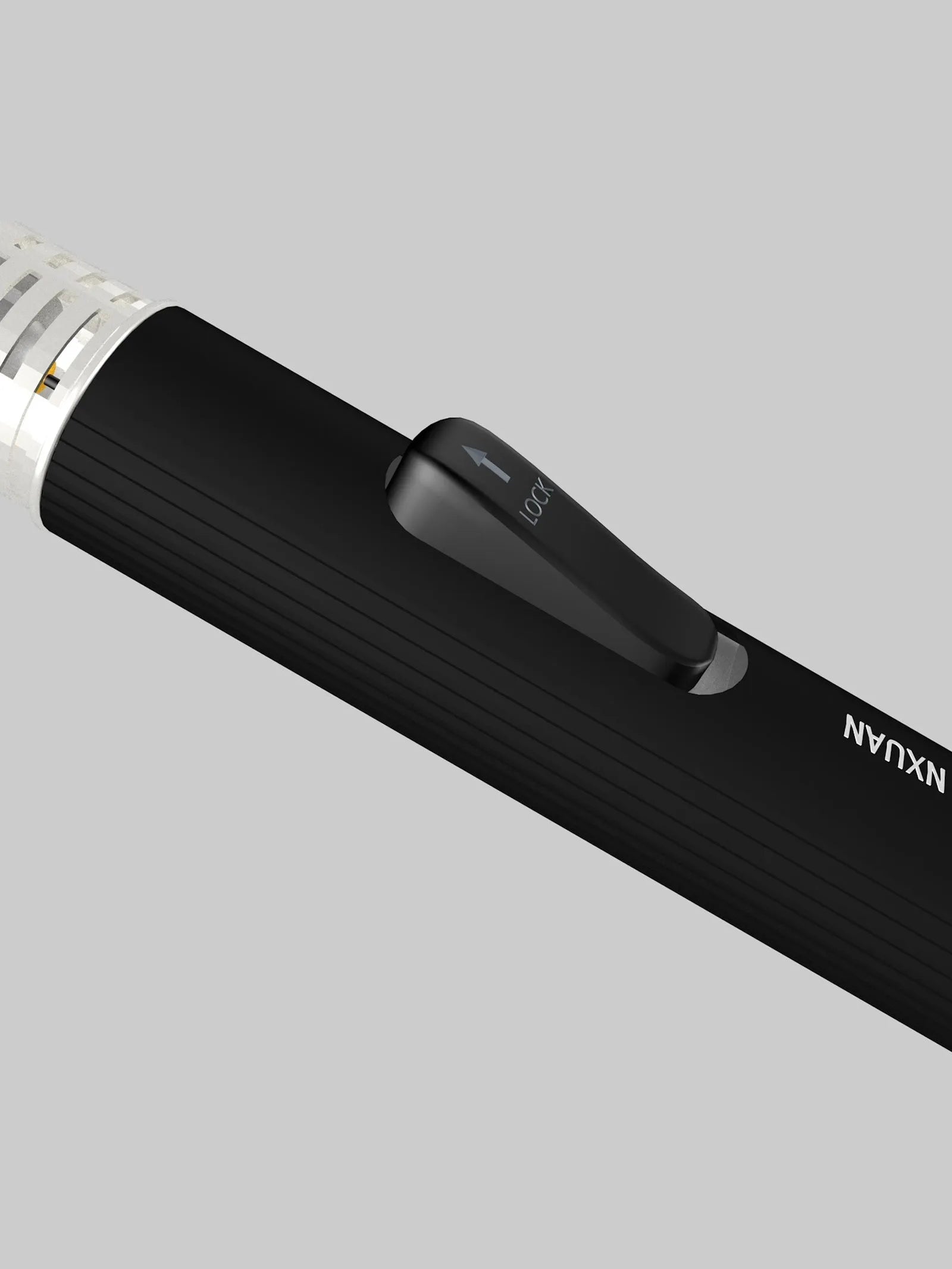 Metal portable flamethrower torch with frosted finish and child lock.