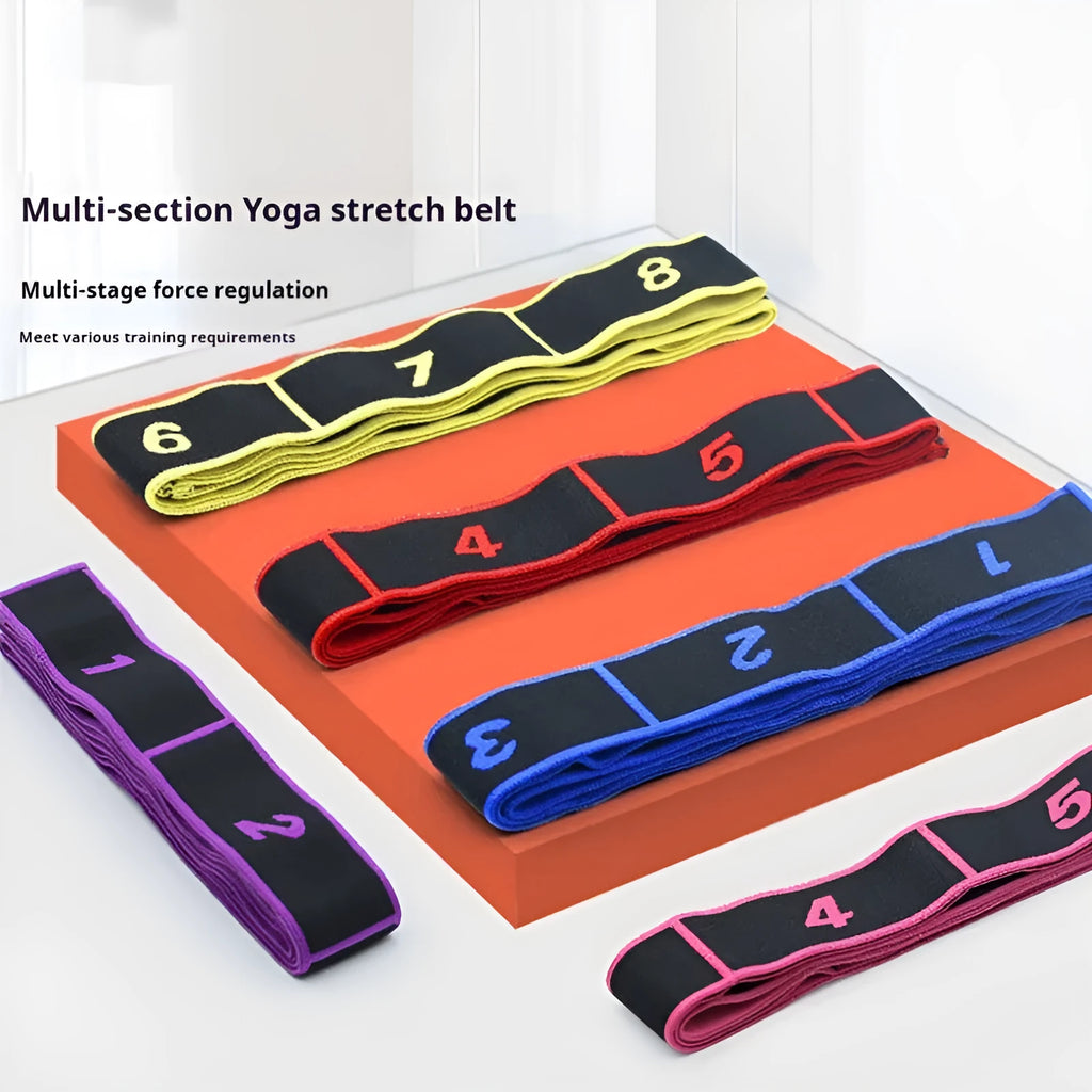 Yoga multi-section stretch strap in polyester cotton latex yarn for fitness exercises