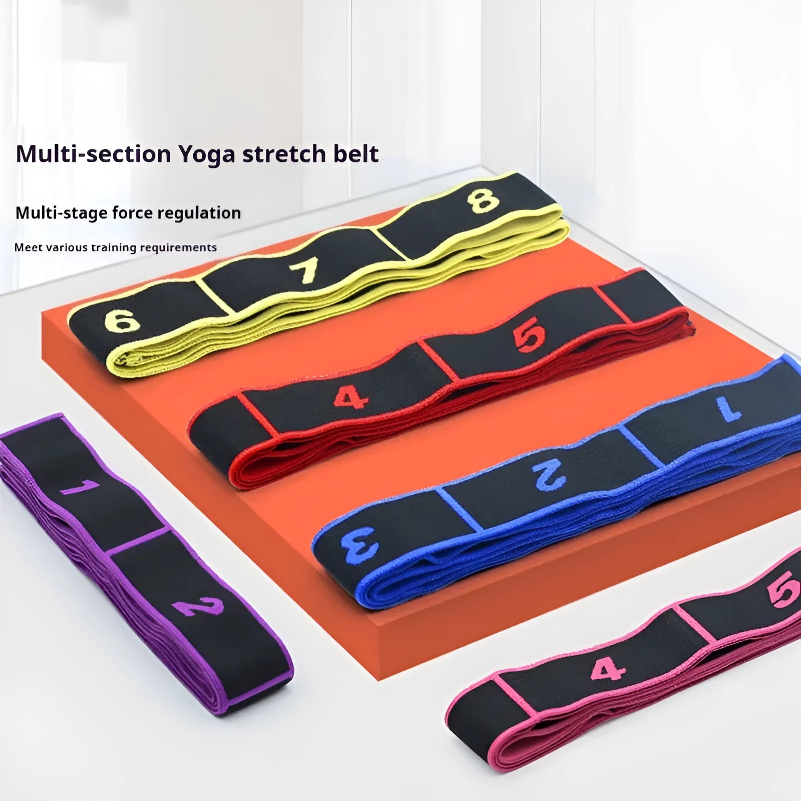 Yoga multi-section stretch strap in polyester cotton latex yarn for fitness exercises