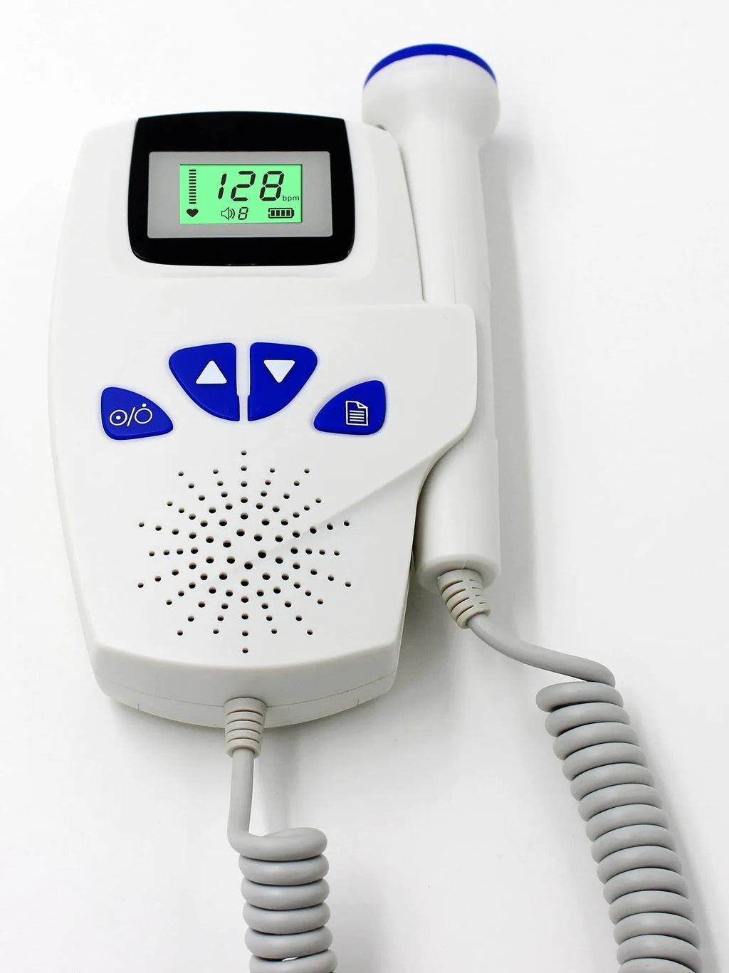 Digital waveform dual display fetal doppler with TFT colour screen and LCD display, compact design for second trimester use