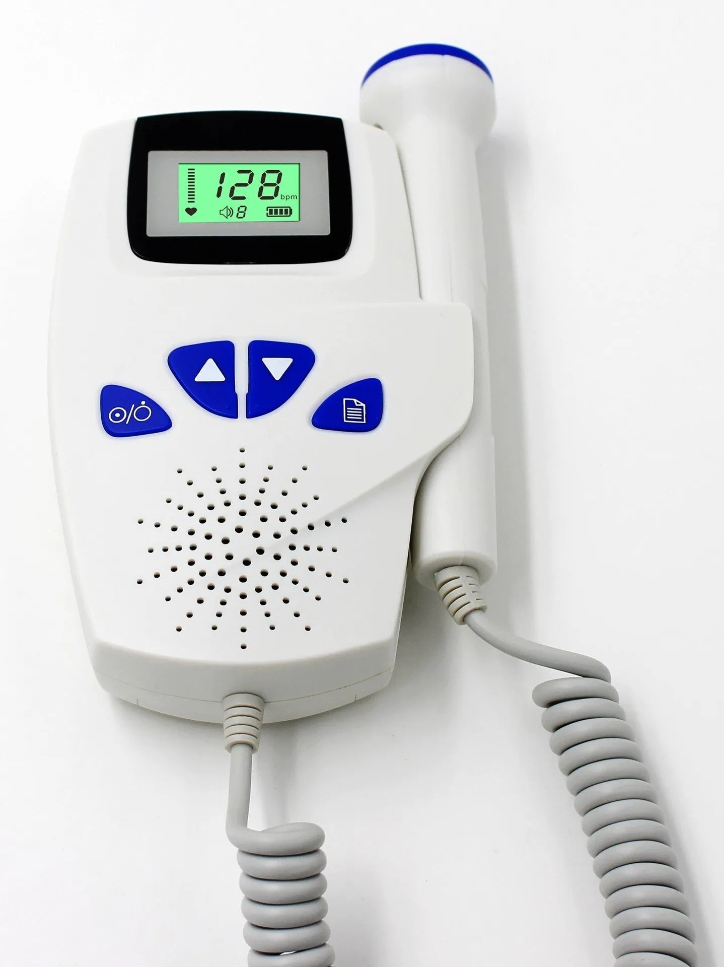 Digital waveform dual display fetal doppler with TFT colour screen and LCD display, compact design for second trimester use
