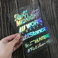 Motorcycle reflective safety sticker measuring 16cm by 11cm in PET material with seven colour options