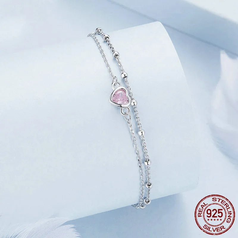 925 sterling silver bracelet with heart charm on adjustable chain