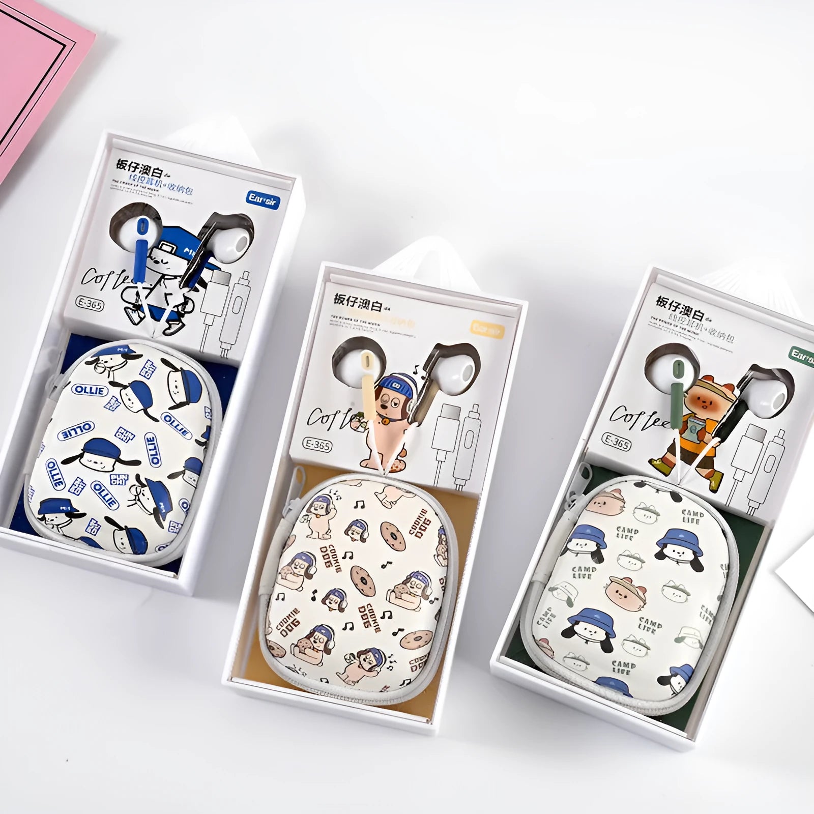 Wired cartoon student earphones with blue colour and round hole interface, in-ear design with ABS cable