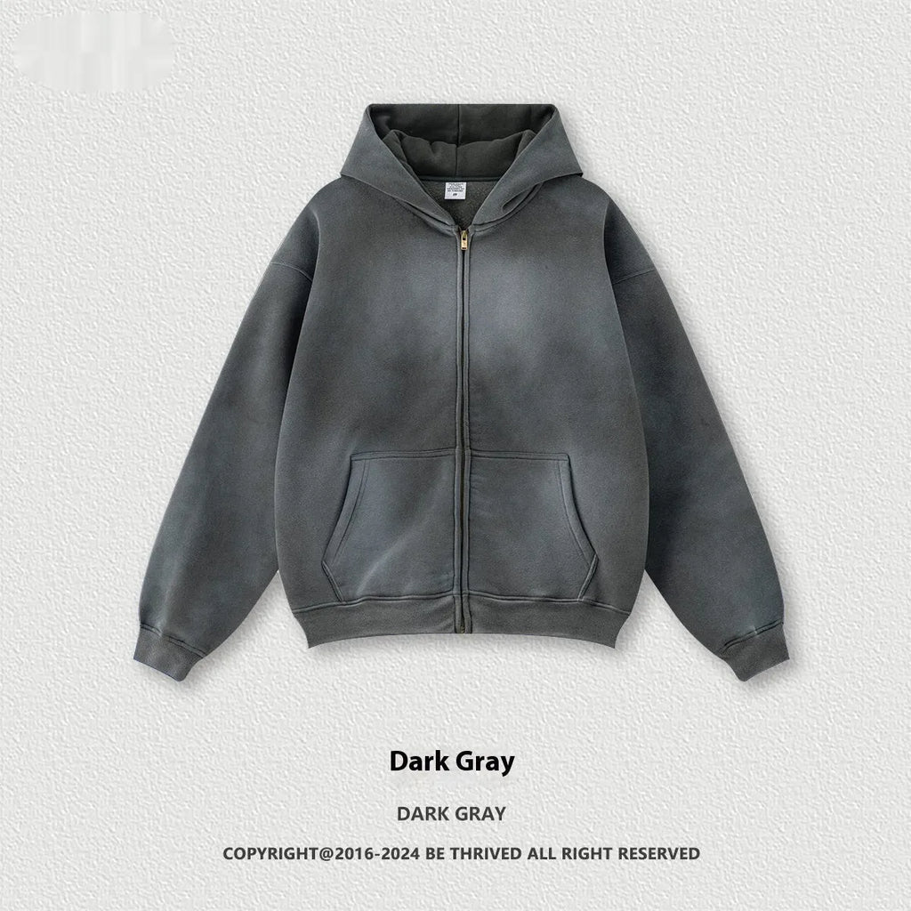 Men's cotton pullover jacket top in solid light gray with loose fit, front view