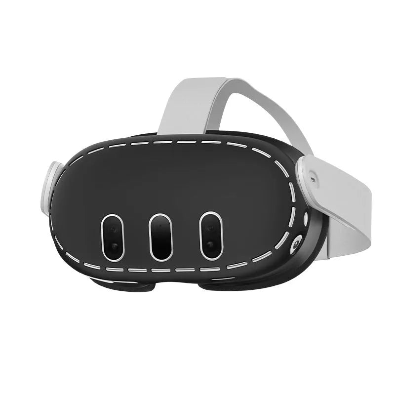 Black silicone protective cover for Oculus Quest 3 VR headset host with clip belt attachment method