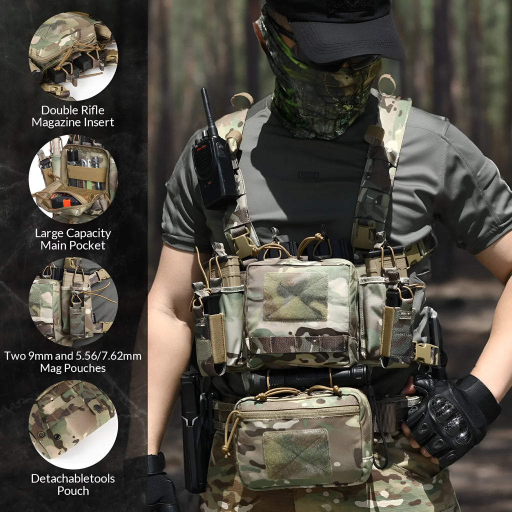 Lightweight tactical chest hanging bag large full set in All Terrain Camouflage 500D nylon with YKK zipper
