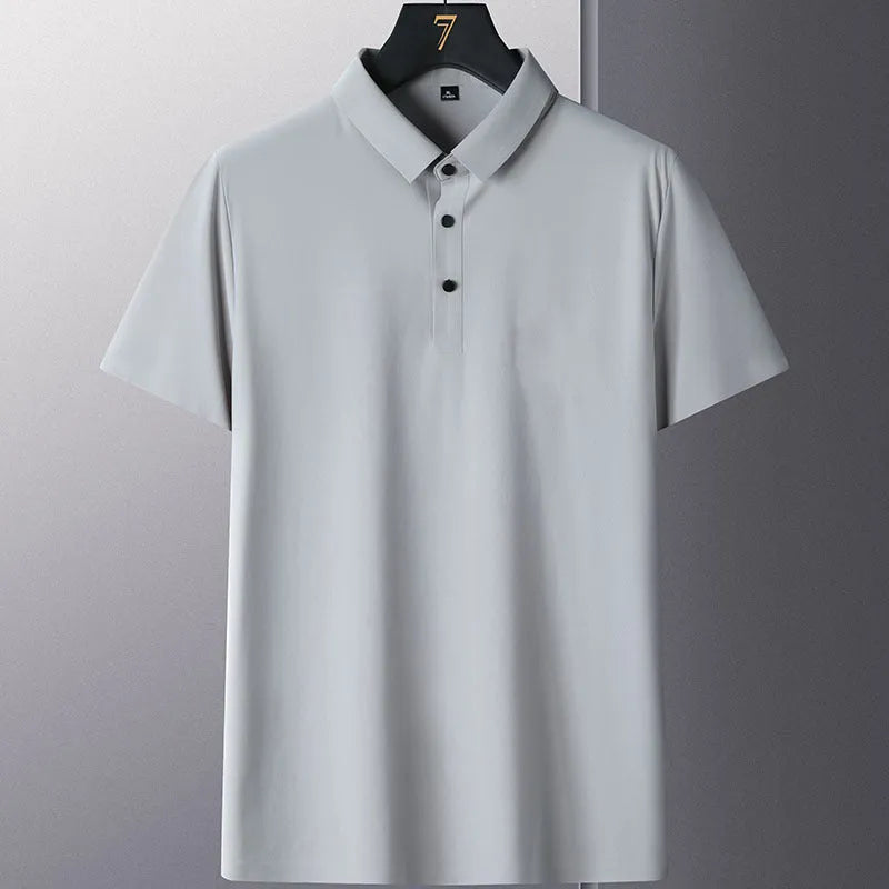Men's solid colour non-iron short sleeve business casual shirt in nylon fabric.