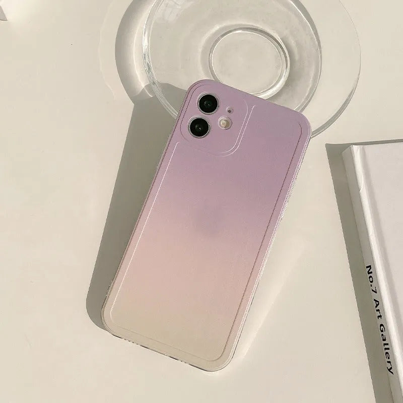 Yellow to purple gradient silicone iPhone case with X bracket pattern and corner airbag protection