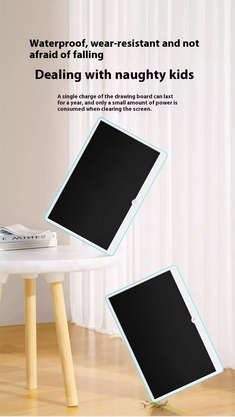 19-inch LCD children's drawing board with magnetic stylus in blue and white colour.