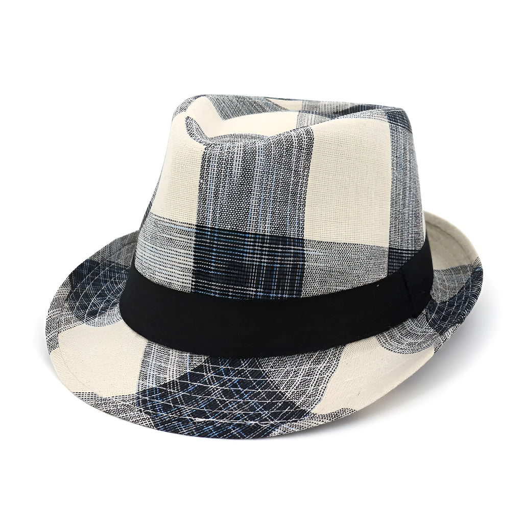 Blue bell crown polyester sun hat with a medium brim on a neutral background.