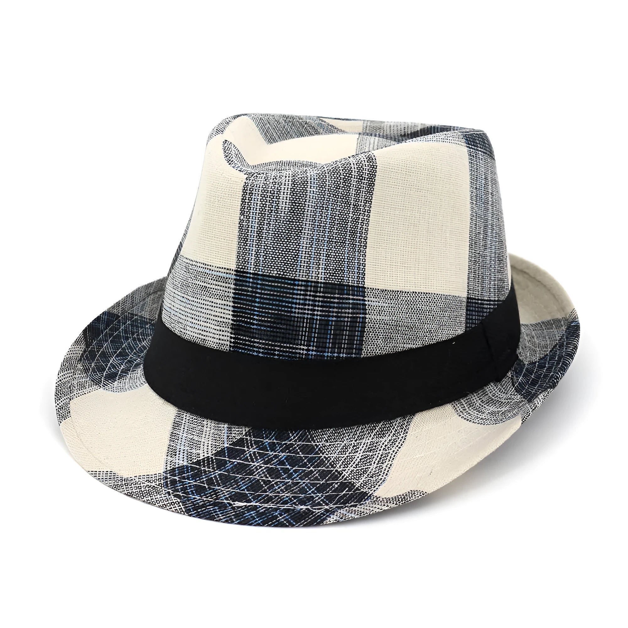 Blue bell crown polyester sun hat with a medium brim on a neutral background.