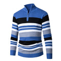 Casual men's long-sleeve half-turtleneck zip-up striped sweater in cotton blend, available in four colours