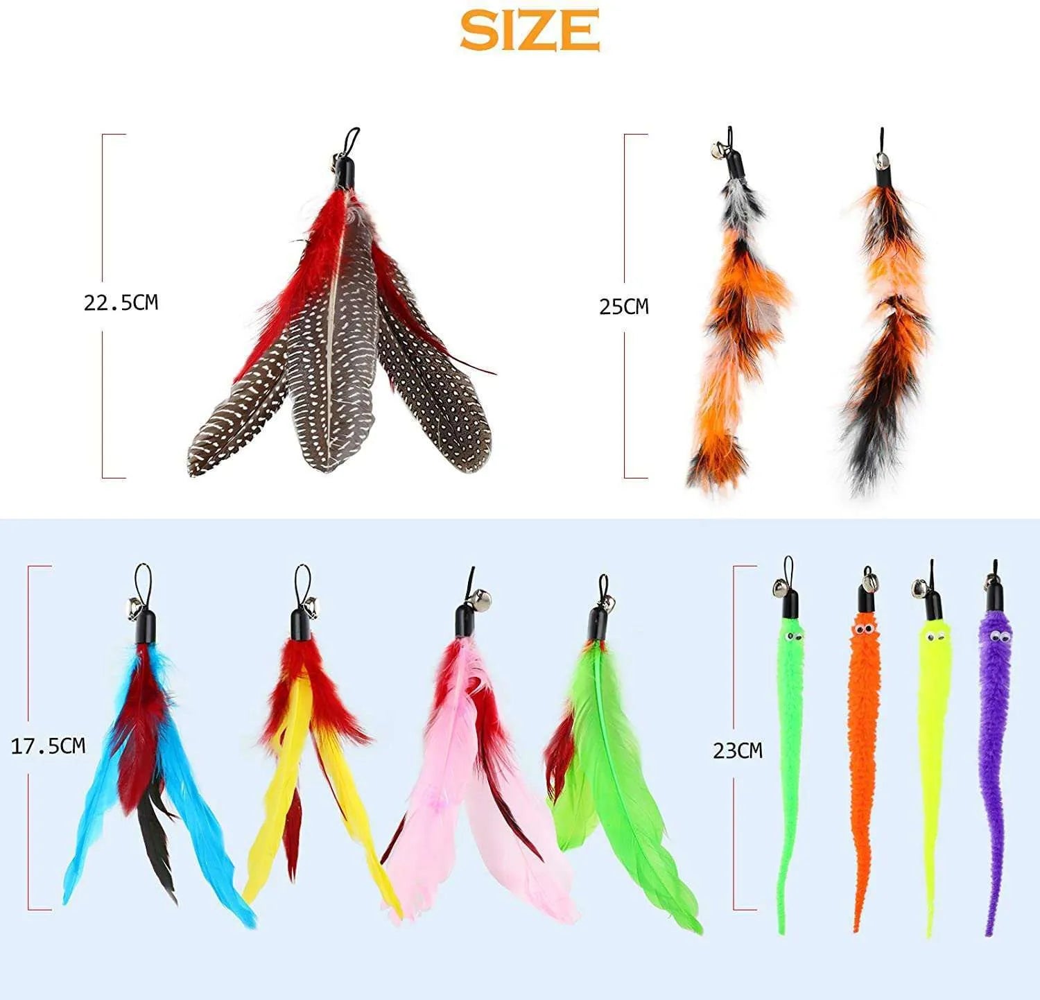 Cat teasing fishing rod toy with feather heads and replacement attachments