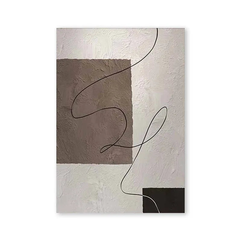Hand-painted abstract oil painting canvas wall art rolled frameless brown beige minimalist lines