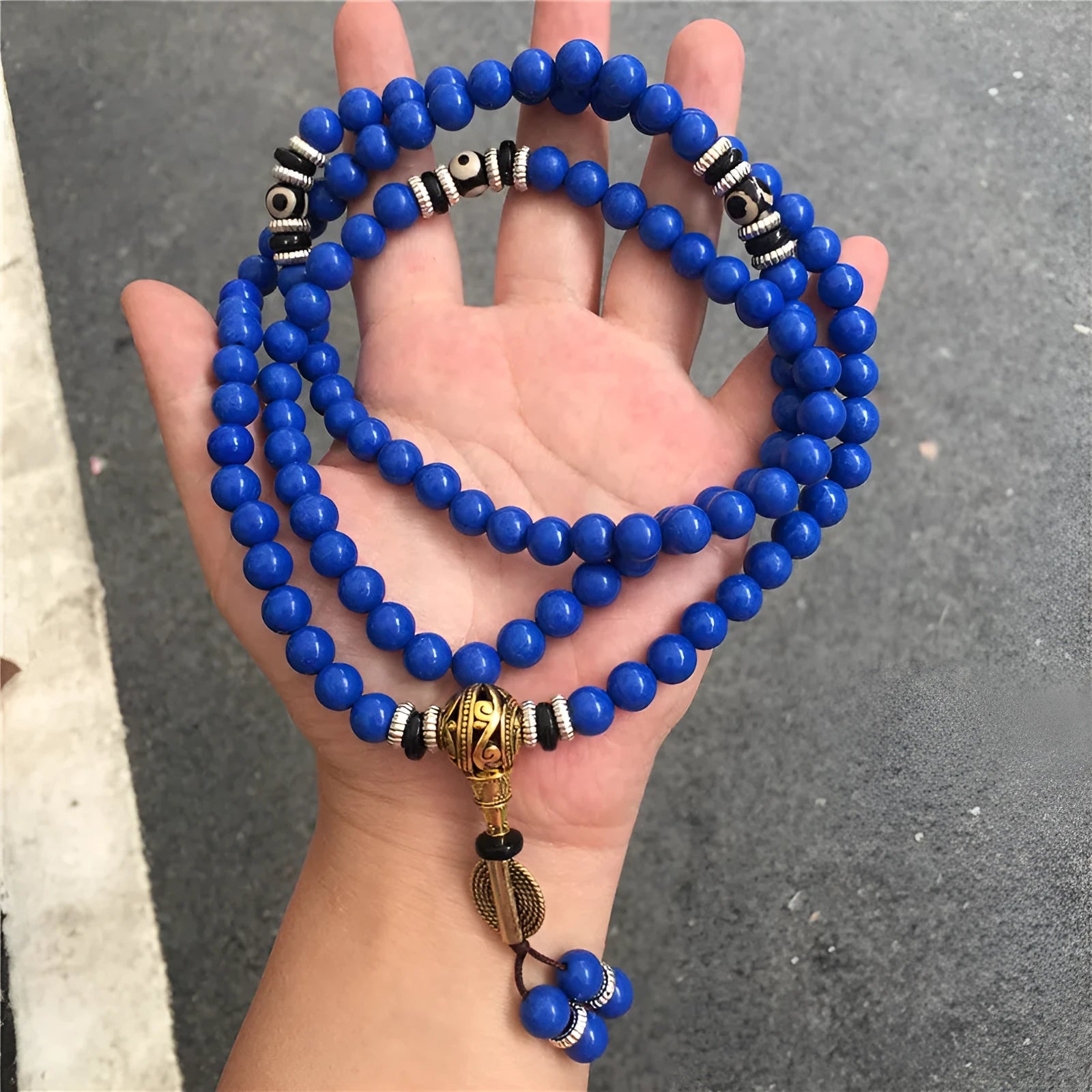 Multi-circle 108 bead lapis lazuli bracelet with 8mm beads in modern simplicity style
