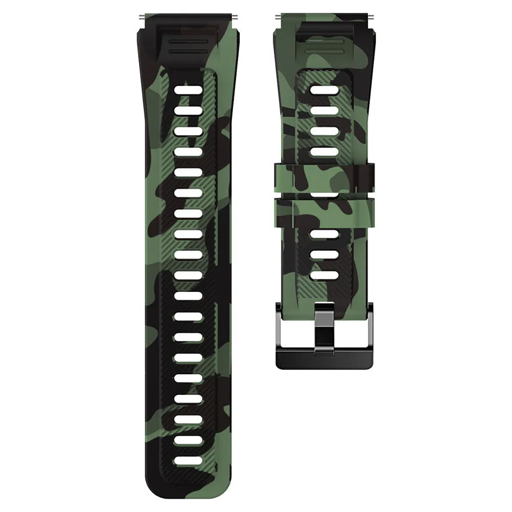 Silicone flat direct smart watch strap in black or army green with 22mm interface