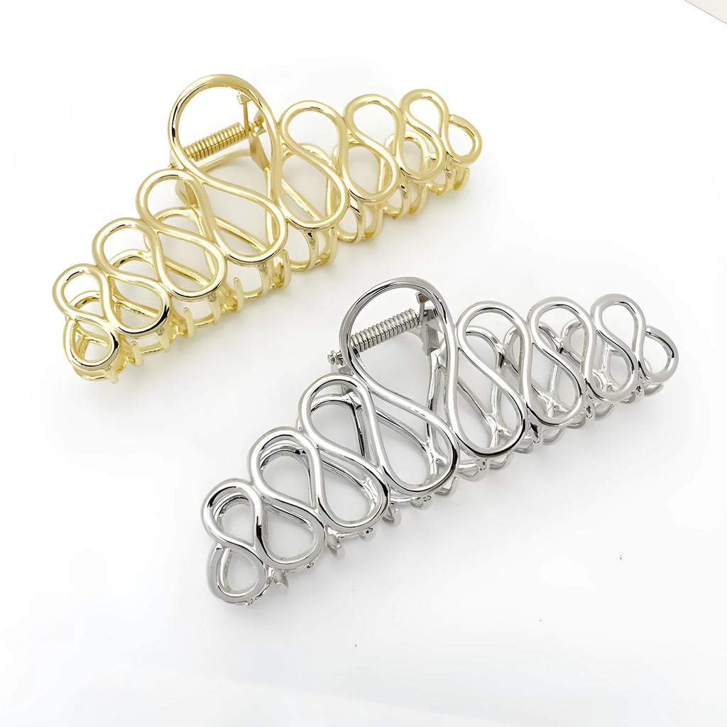 Large minimalist hair clip with tassel decoration in gold or silver electroplated finish