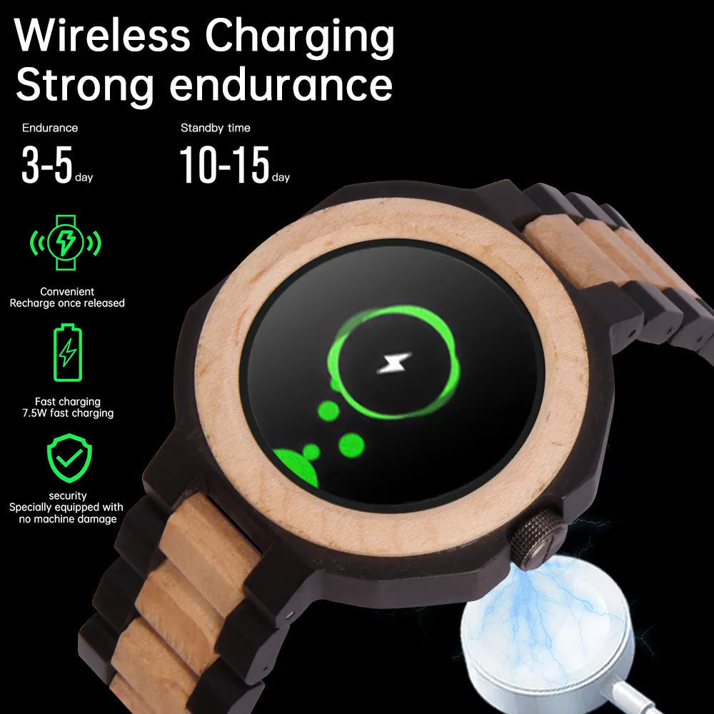 Neutral sandalwood smart watch with TFT screen and touch button for health monitoring and Bluetooth calling