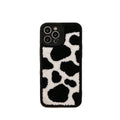 Towel embroidered black cow pattern plush back cover phone case for iPhone, Japanese Korean style