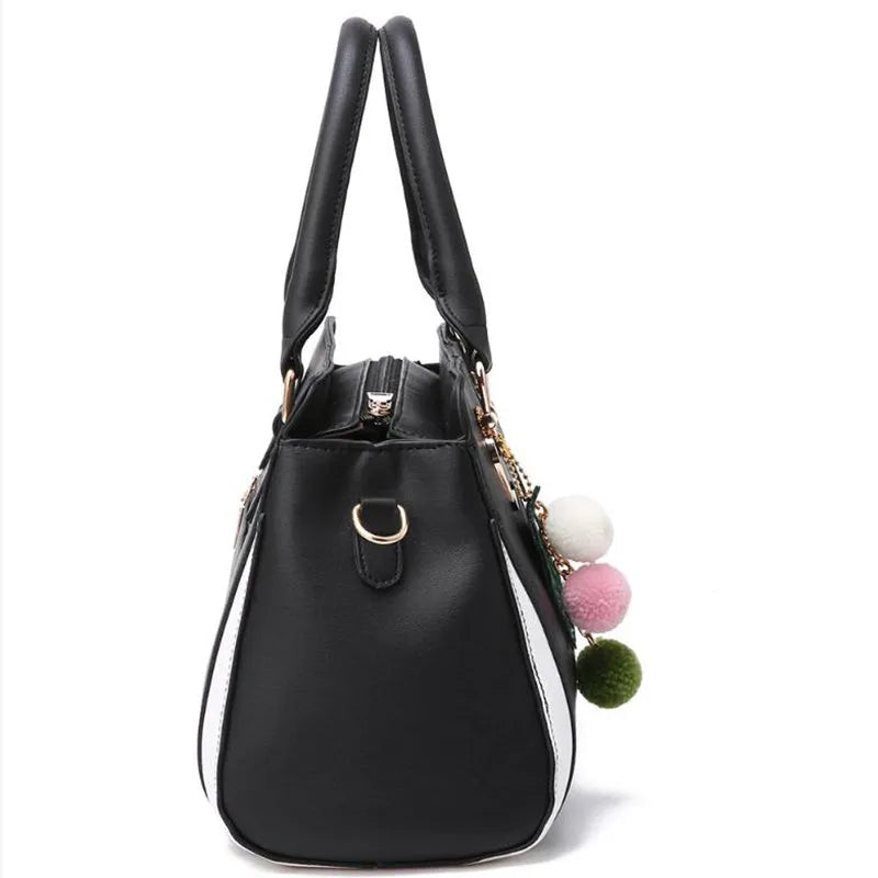 Large horizontal square PU leather shoulder bag for women with car suture design and multiple pockets, available in black