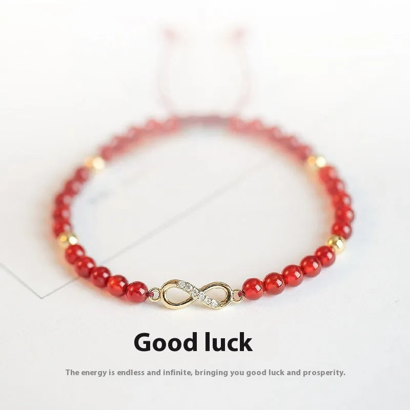 Women's Natural Red Agate Beads Bracelet Hand-woven Unisex Diamond Shape Electroplated Finish Ethic Style Lucky Bag Element Four Styles Available
