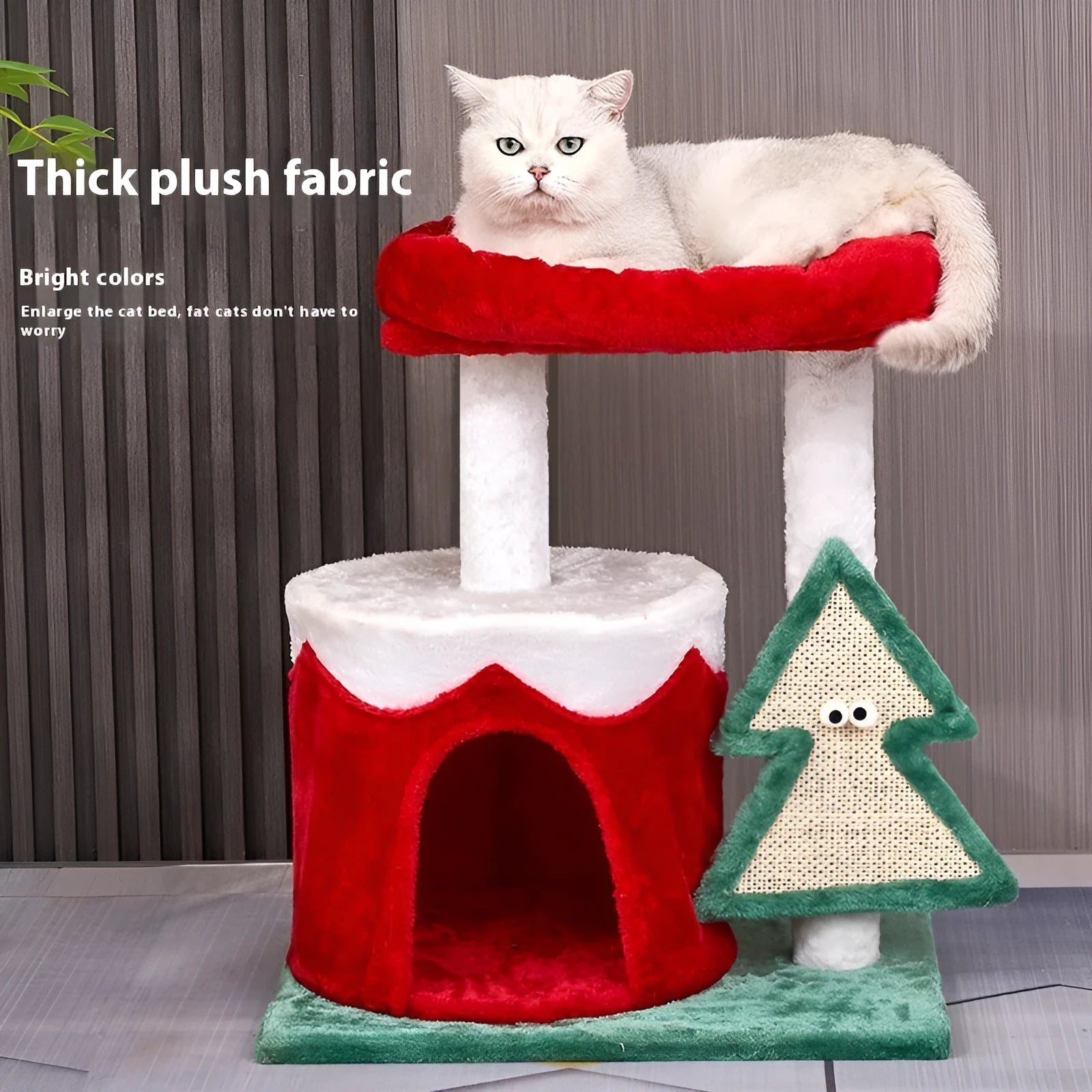 Density plate cat scratching post with integrated toy in Christmas colours