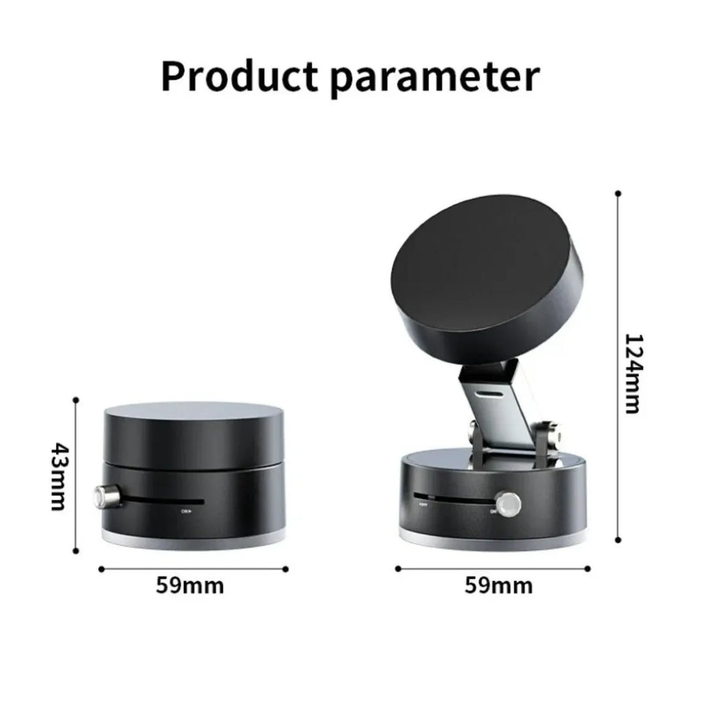 Black magnetic car phone holder with vacuum suction cup and 360-degree rotating bracket