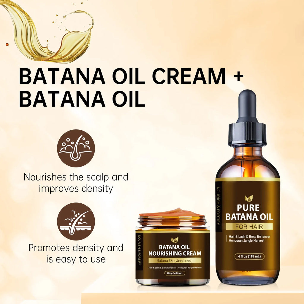 Batana oil hair care set with cream, eyelash curler, and eyebrow brush for women men