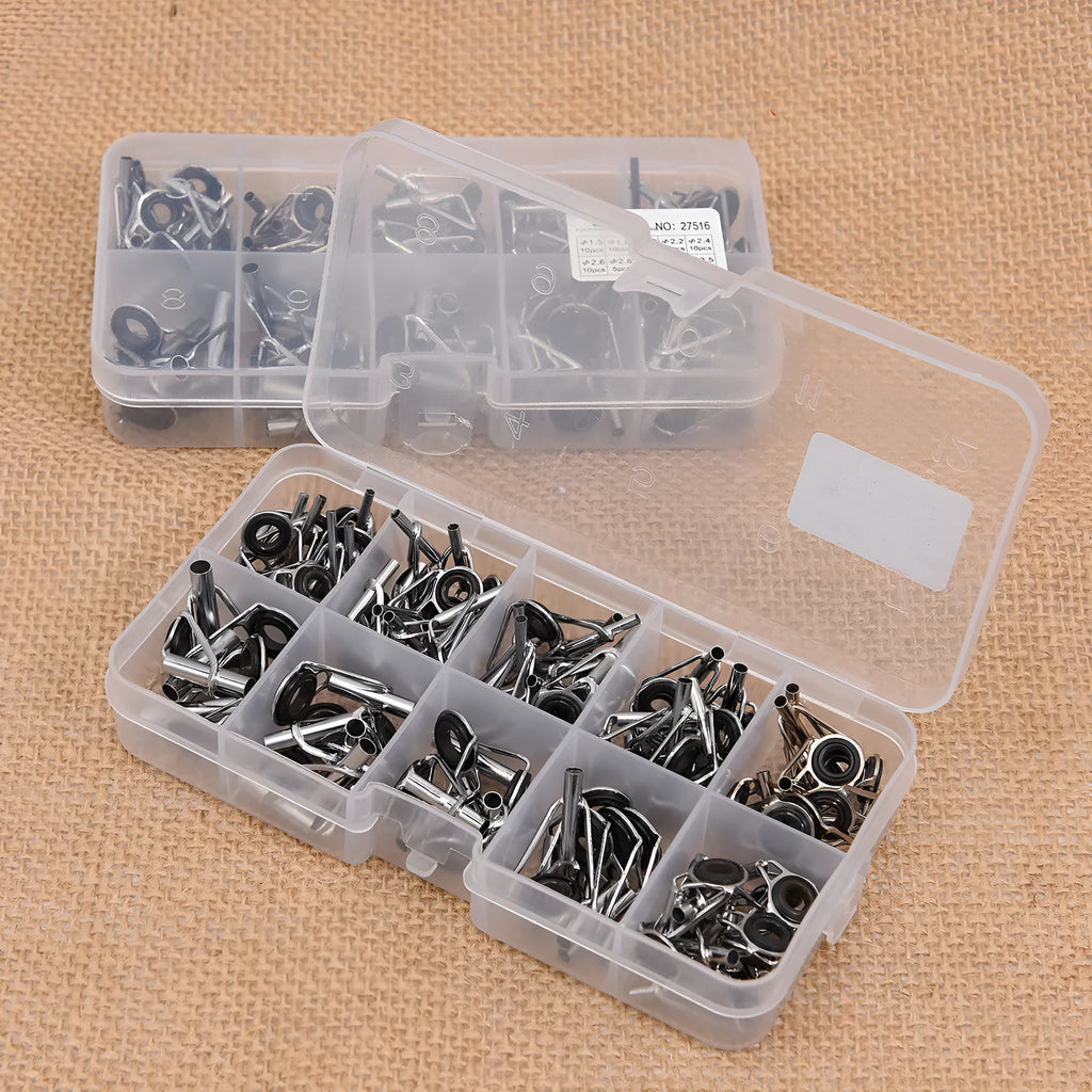 Boxed sea fishing rod guide ring set of 80 pieces in alloy material with storage box