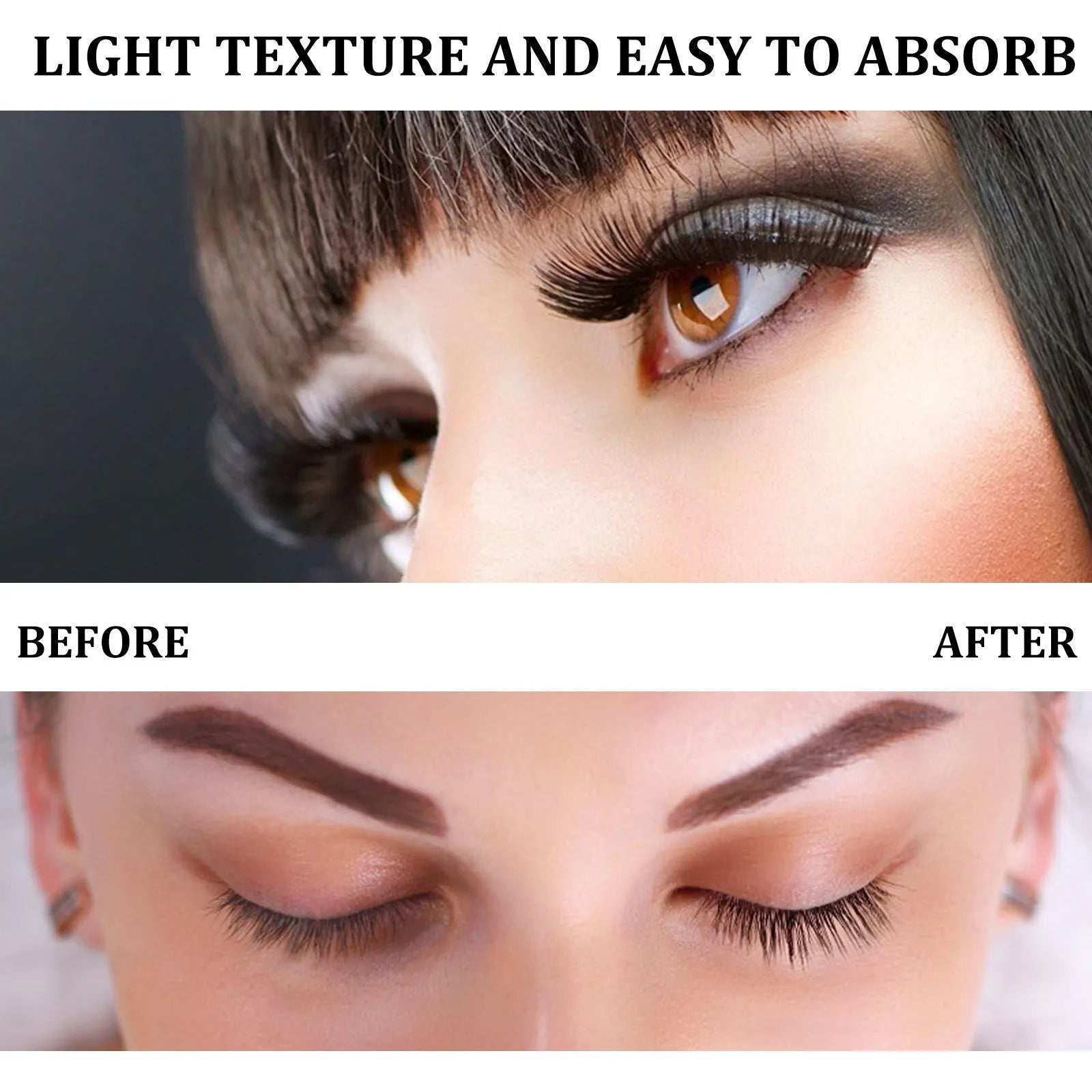 3 ml bottle of black eyelash growth serum with a brush applicator.