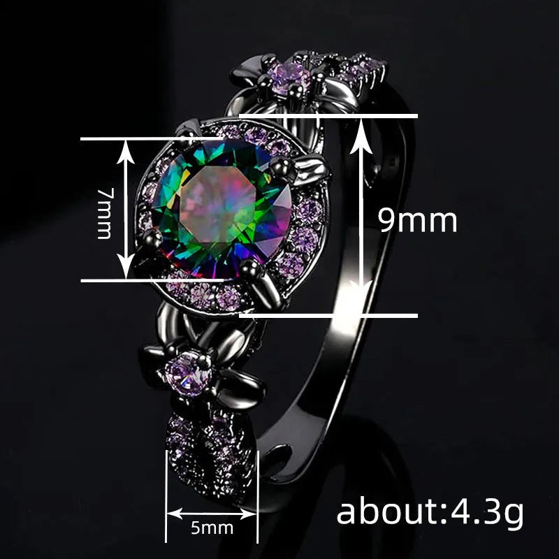 Sweet cool color ring for women bow geometric copper ring inlaid zircon black gold finish size No 8