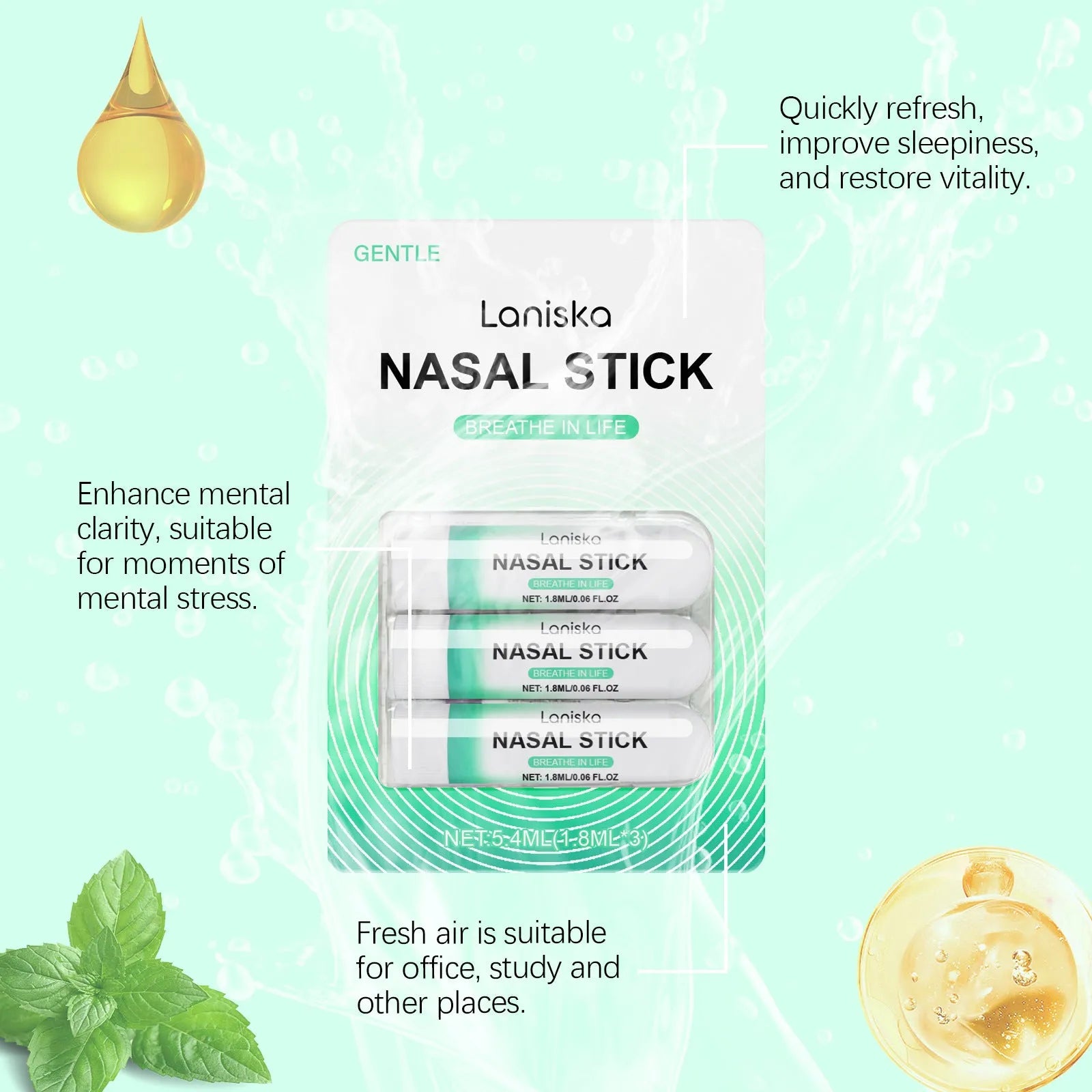 Menthol mint nasal soothing gel kit with three single-use sachets.