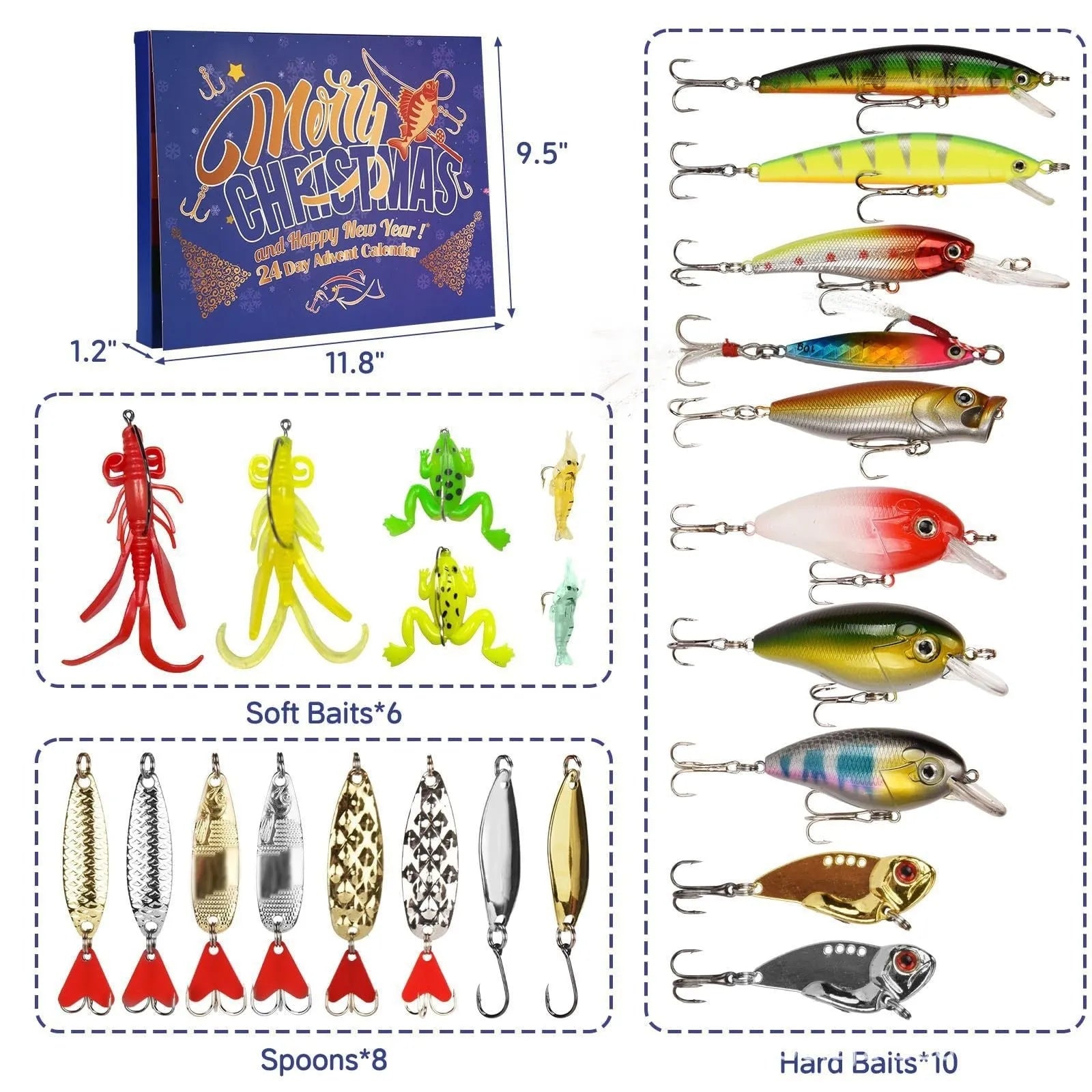 Fishing bait blind box set Christmas countdown calendar with PVC collectible pieces for elderly anglers