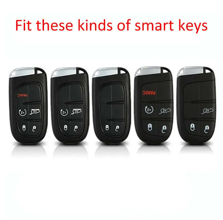 Black silicone car key case with carbon fibre pattern for Dodge, Chrysler, Fiat remote, shown with buckle option.