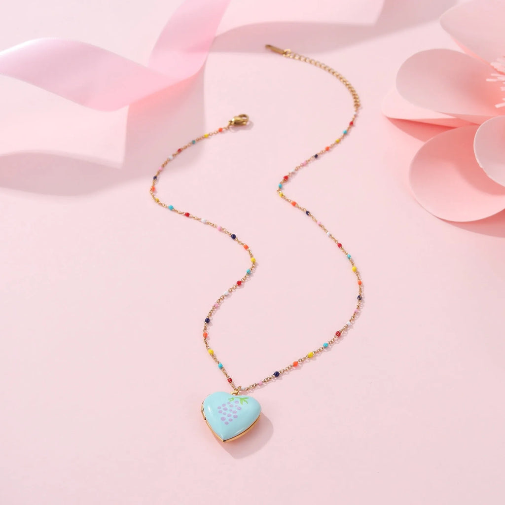 Gold plated stainless steel fruit love pendant necklace with adjustable chain