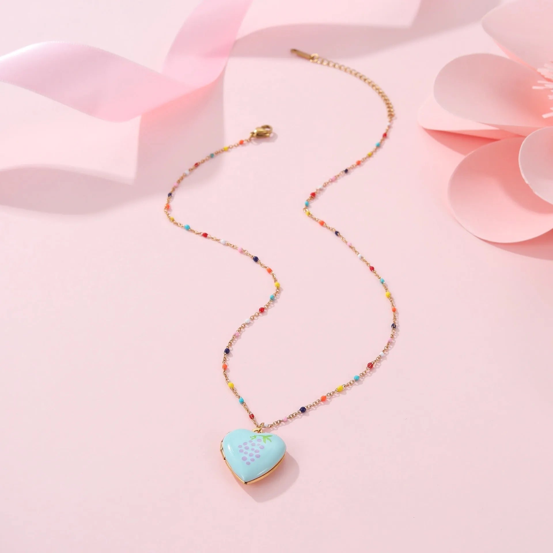 Gold plated stainless steel fruit love pendant necklace with adjustable chain
